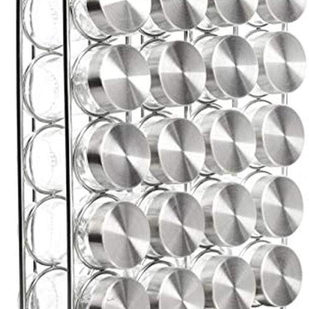 Amazon Basics 20 Jars Spice Rack Organizer, Space-Saving Kitchen Organizer with Glass Spice Jars, Sturdy, Silver