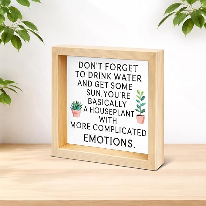 Funny Houseplant Decor Sign - Office Gift for Plant Lover - Double-sided Cactus Decor for Tiered Tray Table Desk Shelf Decoration
