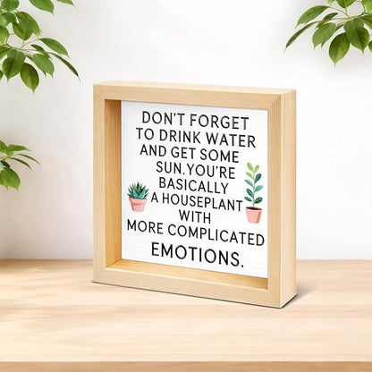 Funny Houseplant Decor Sign - Office Gift for Plant Lover - Double-sided Cactus Decor for Tiered Tray Table Desk Shelf Decoration