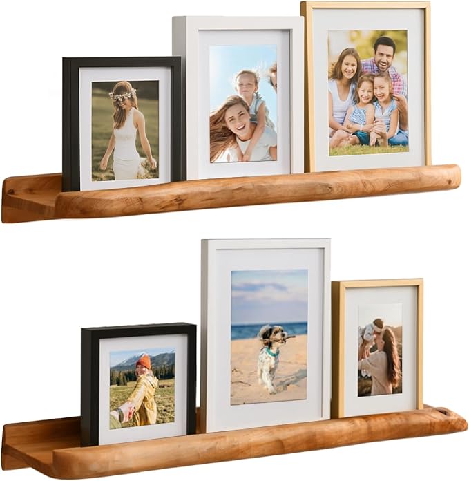 Ceder Wood Live Edge Picture Ledge Shelf Set of 2 - Handmade Natural Cedar Root, Floating Wall Shelves for Frames (24")
