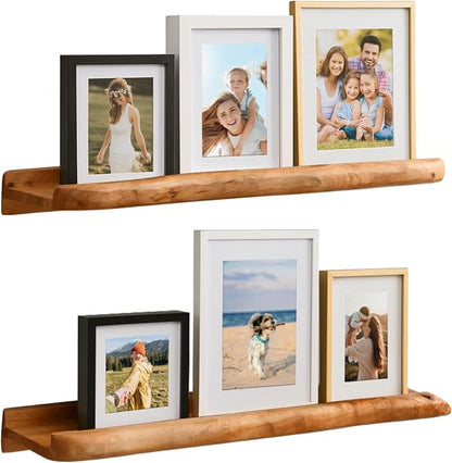 Ceder Wood Live Edge Picture Ledge Shelf Set of 2 - Handmade Natural Cedar Root, Floating Wall Shelves for Frames (24")