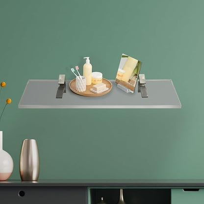 Clear Acrylic Shelf 6" W x 18" L, 3/4" Thick Floating Shelves for Wall, Bathroom, Bookshelf, Shower, Bedroom, Living Room, Office ‎Easy Installation with Screws and Brushed Nickel Brackets