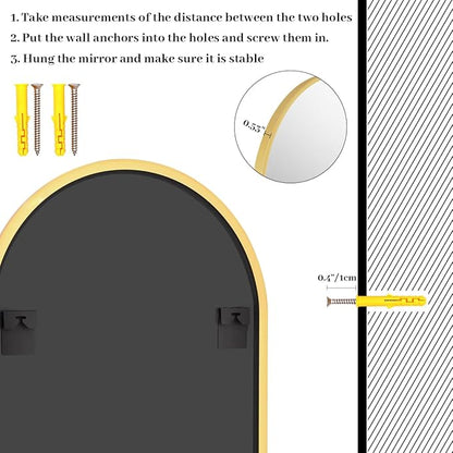 24x36 inch Arch Wall Mirror, Gold Arched Bathroom Vanity Mirrors for Over Sink, Metal Frame Room Wall Decor Haning or Leaning for Entryway, Bedroom, Living Room