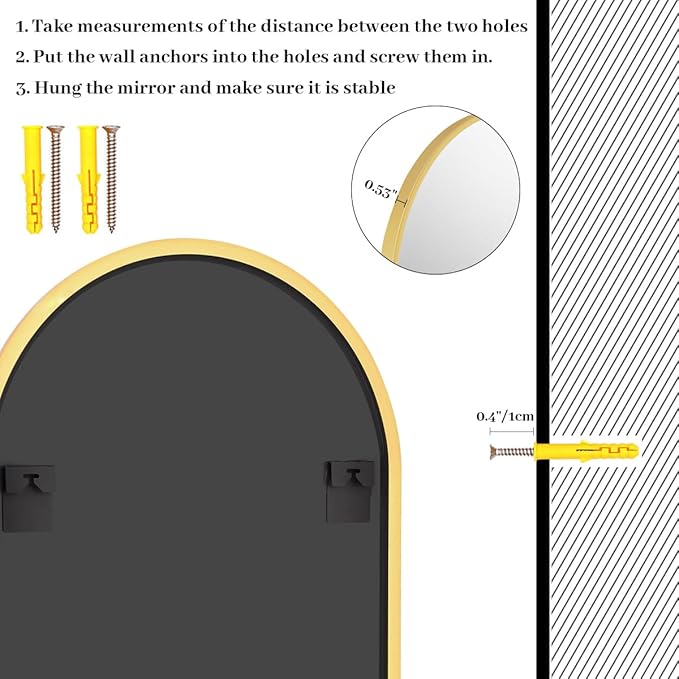 24x36 inch Arch Wall Mirror, Gold Arched Bathroom Vanity Mirrors for Over Sink, Metal Frame Room Wall Decor Haning or Leaning for Entryway, Bedroom, Living Room