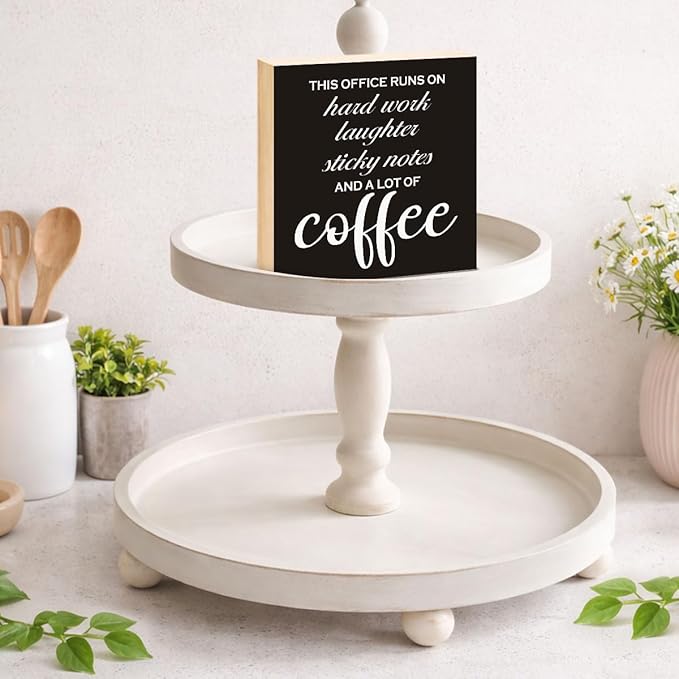 Funny Office Coffee Desk Decor - Funny Office Gift Ideas for Coworker - Double-sided Cafecito Time Wood Box Sign for Farmhouse Home Office Desk Shelf Decor