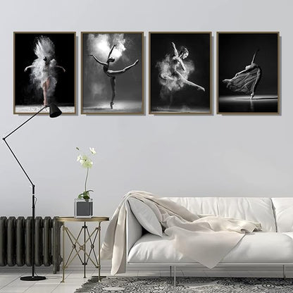 NCYEL Black and white ballet wall art dancer poster beautiful girl bedroom elegant dance classroom bathroom dormitory decoration poster 16 "x24 x4pcs