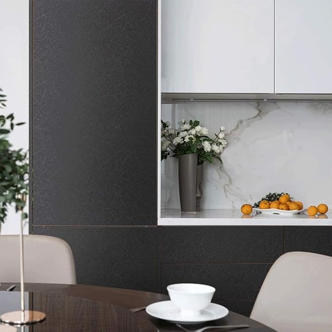 Black Silk Wallpaper Embossed Self Adhesive Peel and Stick Wallpaper Contact Paper Removable Waterproof Kitchen Vinyl Wrap Cabinet Furniture Textured Renter Friendly Wall Gift Paper 23.6