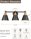 FEMILA Black Bathroom Light Fixtures, 3-Light Bathroom Vanity Lights Over Mirror with Hammered Metal Shade, Modern Wall Lamp for Kitchen Bedroom Living Room,4FG59B-3W BK