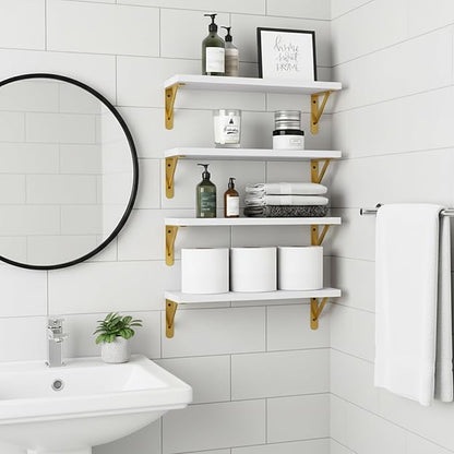 Fixwal Floating Shelves for Wall, Wood Wall Mounted Shelves for Bedroom, Bathroom, Living Room, Kitchen Storage and Decor(White, Set of 4, 16.5 Inch)