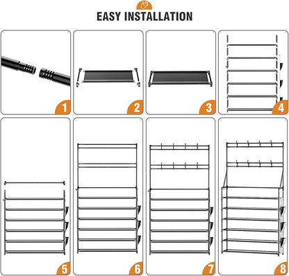 OYREL Shoe Rack 6 Tier Shoes Organizer 24-30 Pairs Shoe Racks for Closet Front Door Entrance Large Capacity Space Saving Shoe Storage Organizer with Multifunctional 5 Hooks and Side Pocket