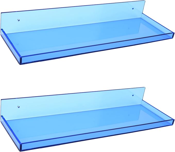 Floating Shelves for Wall Acrylic Wall Shelves for Bedroom Bathroom Living Room Kitchen 16.5X5.5'', Pack of 2, Blue
