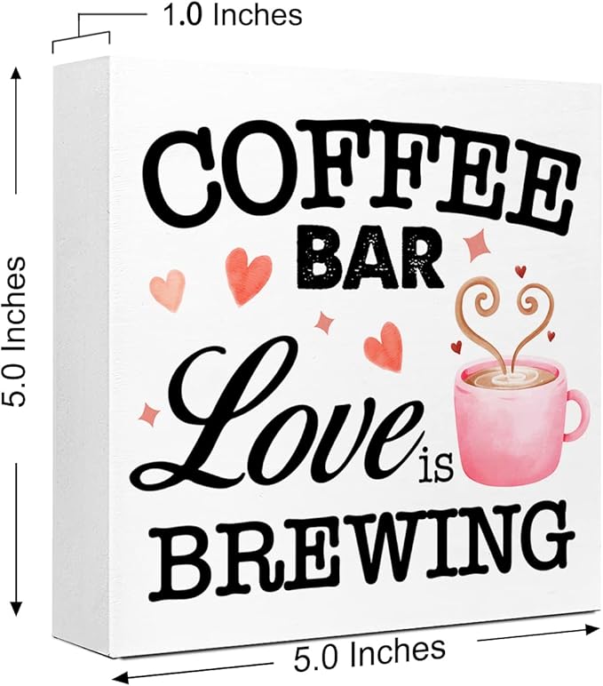 LVQHI Funny Kitchen Wood Block Signs,Coffee Bar Love is Brewing Wooden Box Sign for Home Shelf Bedroom Tabletop Desk Decor,Rustic Kitchen Office Cafe Sign Decor