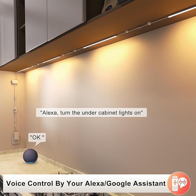 Silicone Under Cabinet Lighting Kit, 12 Inch Linkable LED Strip Lights Work with Alexa, Dimmable, Remote Control, Smart App, 6 Pack White Light for Closet, Shelf, Workbench, Desk (Warm White)