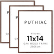 puthiac 11x14 Solid Oak Wood Picture Frame, Fits 8x10 with Mat or 11x14 Without Mat, Wall Display Only, Vertical or Horizontal, Plexi Front, 3 Pack, Walnut