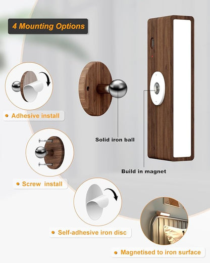 Wall Lights Battery Operated Wooden,Magnetic Wall Sconces Rechargeable,Adhesive Wall Lights for Bedroom,Dimmable Wall Mounted Bedside Lamp,Cordless Battery Wall Sconce for Bedroom Reading
