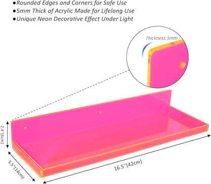 Floating Shelves for Wall Acrylic Wall Shelves for Bedroom Bathroom Living Room Kitchen 16.5X5.5'', Pack of 2, Neon Pink