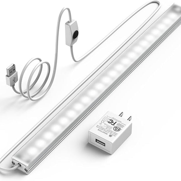 ASOKO Under Cabinet Led Lighting, 12 Inch Light Strip Bar, Cool White 6000K Dimmable Plug in USB Light, Small Thin Led Under Counter Lighting for Kitchen/Room/Shelf/Desk/Display Case