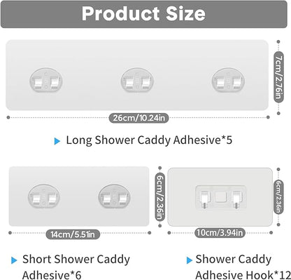 Lsnisni 23 Pack Shower Caddy Replacement, Strong Adhesive Strips for Shelf, Waterproof Wall Hooks, No Drilling, Transparent, for Bathroom Organizer and Kitchen Racks