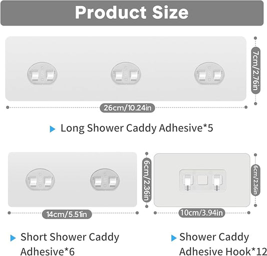 Lsnisni 23 Pack Shower Caddy Replacement, Strong Adhesive Strips for Shelf, Waterproof Wall Hooks, No Drilling, Transparent, for Bathroom Organizer and Kitchen Racks
