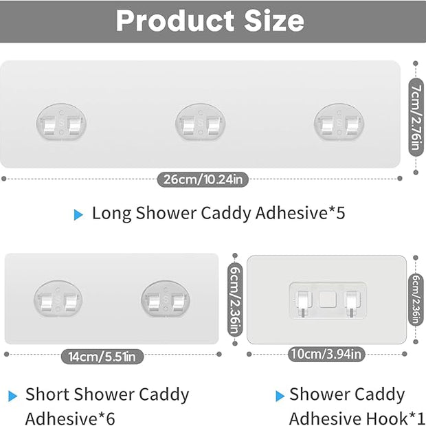 Lsnisni 23 Pack Shower Caddy Replacement, Strong Adhesive Strips for Shelf, Waterproof Wall Hooks, No Drilling, Transparent, for Bathroom Organizer and Kitchen Racks