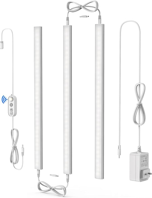 ASOKO Motion Sensor Dimmable Led Under Cabinet Lighting Plug in - 3 Pcs 12 inches Linkable Counter Light Bars, Led Closet Light Daylight White 4500K
