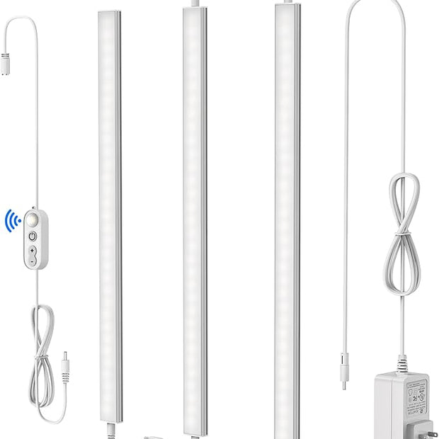 ASOKO Motion Sensor Dimmable Led Under Cabinet Lighting Plug in - 3 Pcs 12 inches Linkable Counter Light Bars, Led Closet Light Daylight White 4500K