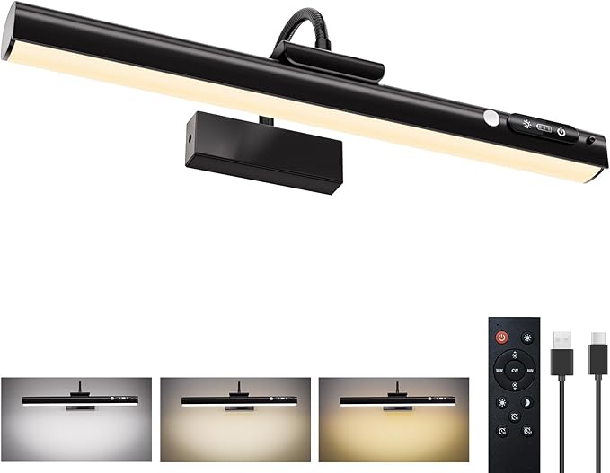 15.7'' Picture Lights for Wall with Motion Sensor, 9000mAh Rechargeable Battery Operated Poster Lights for Paintings, Portraits, Wall Decor, Black
