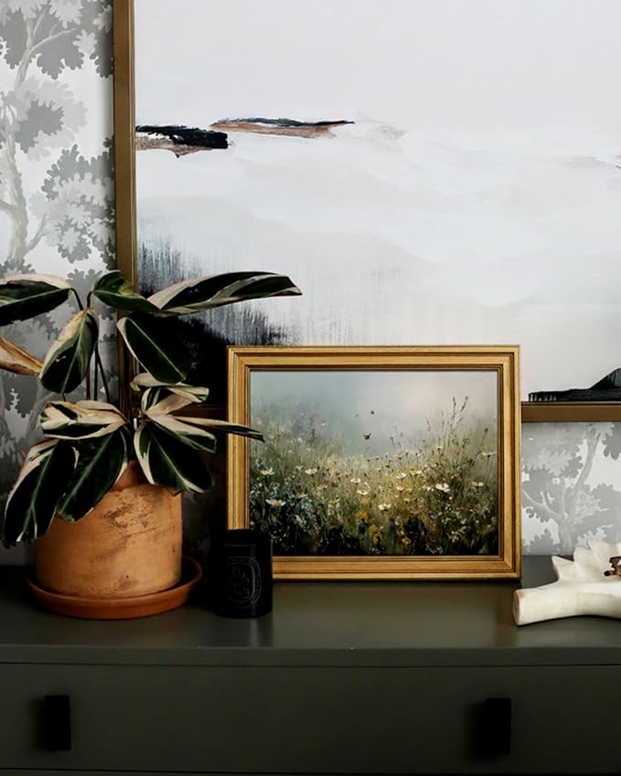 VIYYIEA Gold Framed Art Prints,12x16Inch, Wildflower Floral Vintage Art Painting, Country Spring Landscape Decor for Bedroom Bathroom Dining Room Shelf, Rustic Farmhouse Canvas Picture