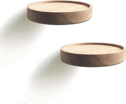 Coracle Floating Shelf Wood Round Wall Mounted Showcase Wall Shelf Hanging Planter Storage Wooden Shelf for Plants Photo Candle Invisible Wall Decoration Design Set of 2 (Diameter Ø4.7 inch)
