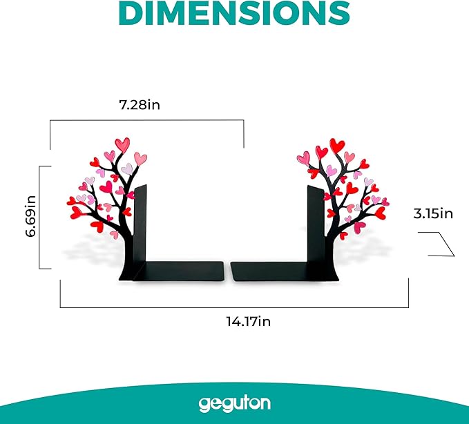 Book Holder Tree with Flowered Heart – Romantic Bookend Tree of Life – Geguton