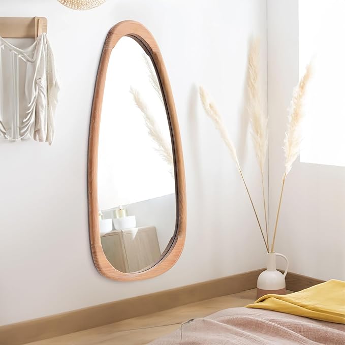 sawsile Irregular Full Length Mirror for Bathroom,Wood Asymmetrical Rustic 19x 42 inch Farmhouse Vanity Unique Decorative Large Full Body Mirror for Entryway,Bedroom,Living Room,Washroom