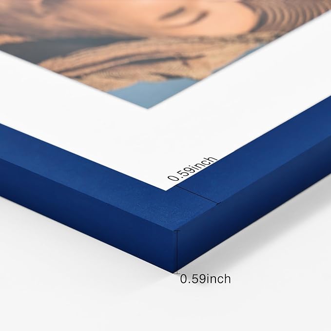 Vittanly 8x10 Picture Frames Set of 4, Display Pictures 5x7 with Mat or 8x10 without Mat, Gallery Wall Frame Set for Wall or Tabletop, Engineered Wood with Shatter Resistant Plexiglass, Royal Blue