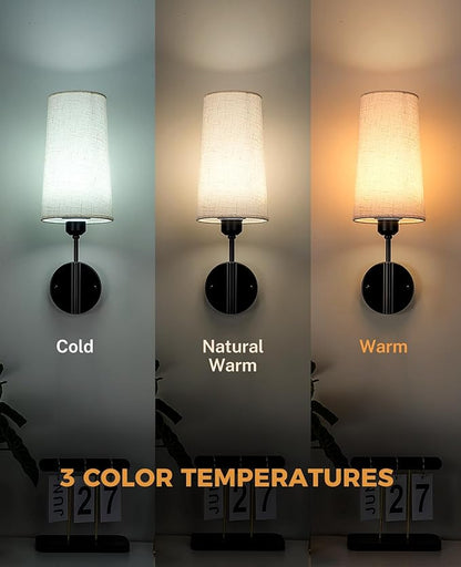 Battery Operated Wall Sconce, 13000mAh Wall Sconces Set of Two Battery Operated, Wireless Sconces Set of 2, Rechargeable Sconce with Remote, No Wire Wall Lamp/Light for Bedroom, Black
