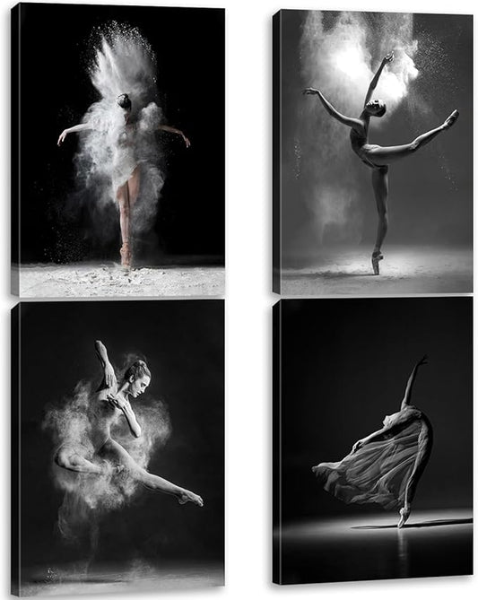 Framed Black and white ballet wall art dancer poster beautiful girl bedroom elegant dance classroom bathroom dormitory decoration poster 12 "x16 x4pcs Ready to Hang