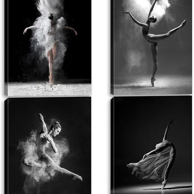 Framed Black and white ballet wall art dancer poster beautiful girl bedroom elegant dance classroom bathroom dormitory decoration poster 12 "x16 x4pcs Ready to Hang