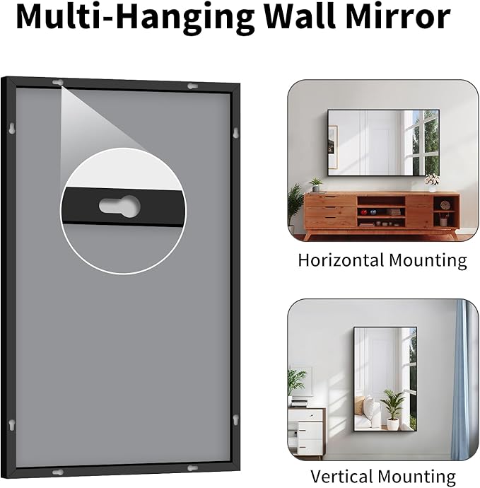 Koonmi Black Framed Bathroom Mirror - Shatterproof 30