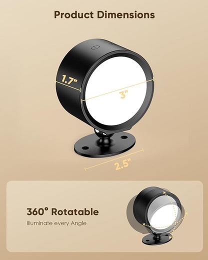 LED Wall Mounted Lights 2 Pcs with Remote, Rechargeable Wall Sconce with 3 Color Temps & Dimmable Magnetic 360° Rotation Cordless Light for Bedroom Reading Bedside (Black, 1 Pack)