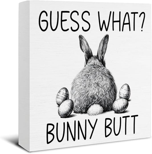 Easter Bathroom Decor - Easter Decorations for Home - Funny Bunny Wooden Sign Home Bathroom Toilet Desk Table Shelf Decor - 5 x 5 Inches