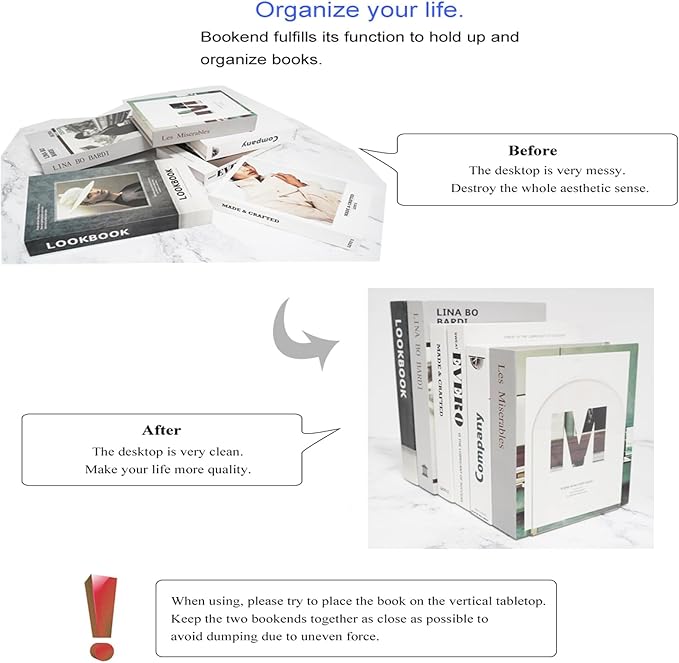 Merrynine Book Ends, 2 Pcs Acrylic Bookends for Shelves, Clear Book Holder, Plastic Bookends for Heavy Books, Book Stopper Organizer for Shelves, Desk, Office, School, 3.93"X4.72"X7.08"