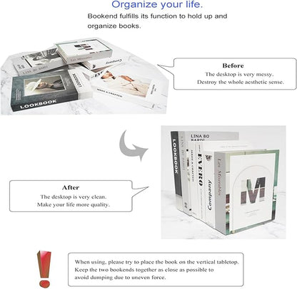 Merrynine Book Ends, 2 Pcs Acrylic Bookends for Shelves, Clear Book Holder, Plastic Bookends for Heavy Books, Book Stopper Organizer for Shelves, Desk, Office, School, 3.93"X4.72"X7.08"