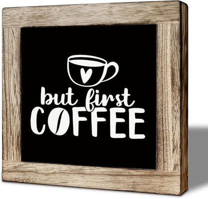 But First Coffee Wooden Decor, Coffee Bar Table Top Decorative Sign, Funny Office Desk Decoration, Farmhouse Cafe Decoration, Rustic Wooden Table Top Decor 5.9X5.9 Inches