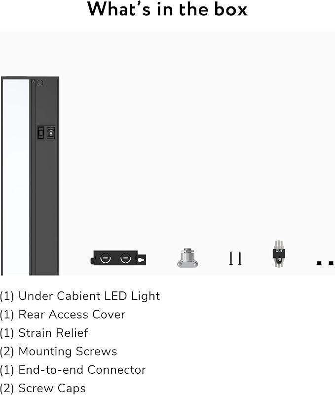 LAGOM Halo Under Cabinet Light, 18‑Inch Hardwired Dimmable LED, 2700K/4000K/5000K, Power Cord Sold Separately, Black, UC0118BK27