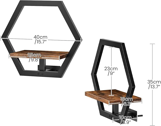 Floating Shelves for Wall, Wall Planters for Indoor Plants Set of 2, Plant Wall Shelf, for Living Room, Bedroom, Kitchen, Home Office, Rustic Brown and Black TBJ40P2BF