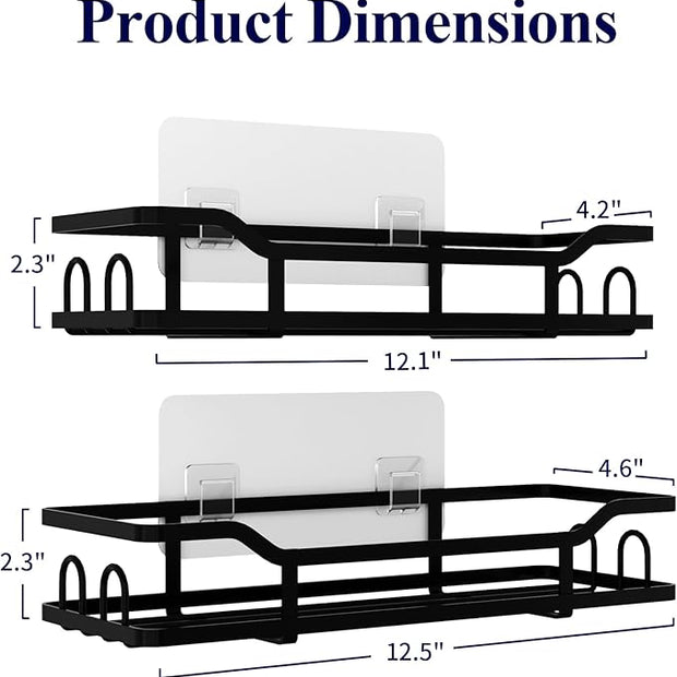 Kitsure Shower Caddy - 2 Pack, No Drilling Shower Organizer with 8 Hooks, Rustproof Stainless Steel Shower Shelf for Inside Shower, Wall Mounted Shower Rack for Bathroom, Kitchen, Black