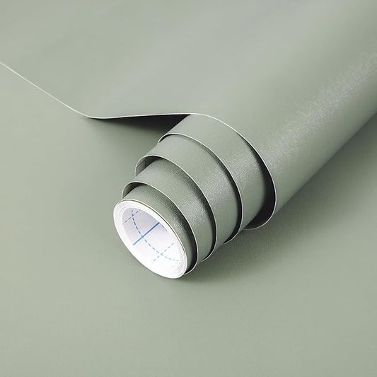 practicalWs Sage Green Wallpaper Stick and Peel Green Contact Paper 17.7'' x 393.7'' Removable Wallpaper Self-Adhesive Vinyl Solid Wall Paper for Bedroom Kitchen Cabinets
