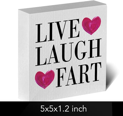 Live Laugh Fart Artwork Wood Box Sign Rustic Farmhouse Style Live Laugh Fart Wood Block Plaque 5 X 5 Inches Home Desk Sign Decor for Presents