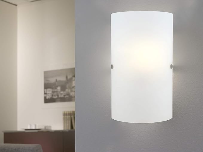 EGLO Troy 1-Light Wall Sconce Bathroom Modern Dimmable LED Mirror Vanity Light Fixture, Milk Clear