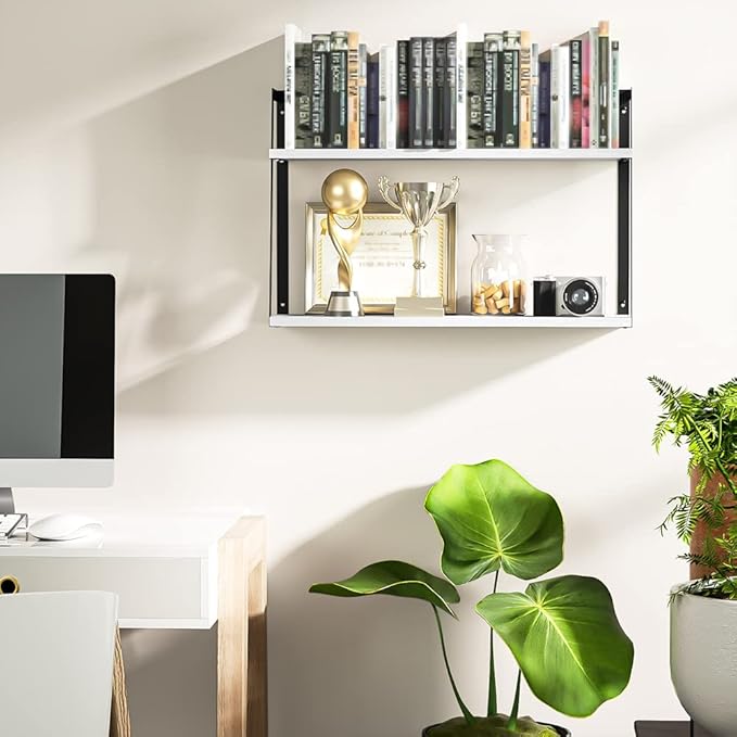 SRIWATANA Floating Wall Shelves, Rustic Wood Shelves Book Shelves Wall Mounted Ideal Room Decor (White)