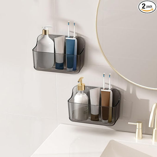 Diesisa 2pc Acrylic Wall Mount Organizer, Adhesive Cabinet Door Organizer,Acrylic Bathroom Shelves for Wall,No Drilling Hang Walls,with Self Adhesive Tape, for Bathroom, Kitchen, Living Room