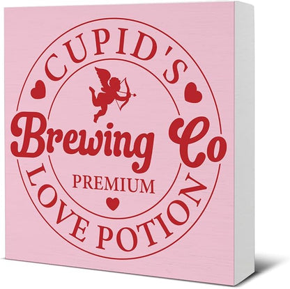 Valentines Day Decor - Valentines Decor - Valentine Coffee Bar Wood Sign Home Kitchen Coffee Bar Cafe Desk Shelf Table Tabletop Decorations 5×5 Inches